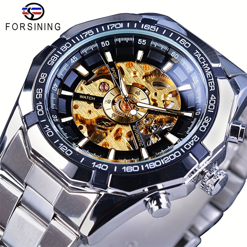 Forsining Stainless Steel Business Men's Automatic Mechanical Watches, Fashion Luminous Hollow Sport Wrist Watch, Ideal choice for Gifts