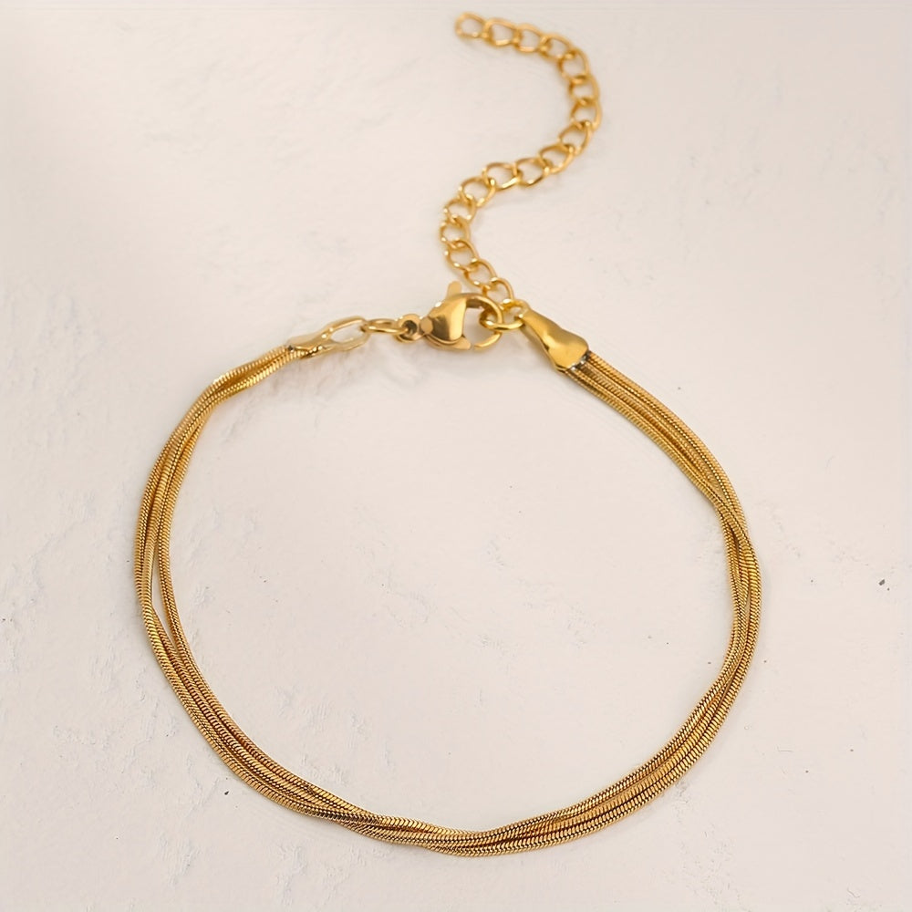 1pc Nooxian Women'S Snake Bone Bracelet, 304 Stainless Steel Multi-layer Simple & Hip Hop Style Chain for Daily & Vacation Wear, Vacation Accessory | Minimalist Jewelry | Polished Finish