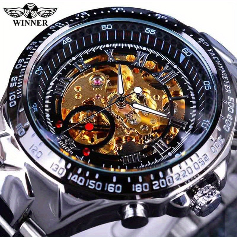 Winner Mechanical Sport Design Bezel Men's Watches, Skeleton Wristwatch, Men's Accessories