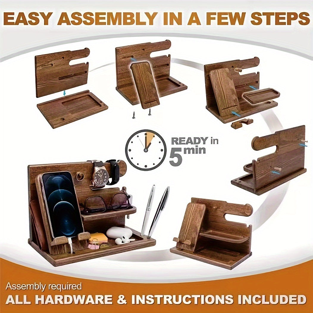 1PC stylish wooden telephone rack, display watch wallet, glasses, keys, bedside table, bedroom, living room, dormitory, home storage room, Men's watches and jewelry storage base