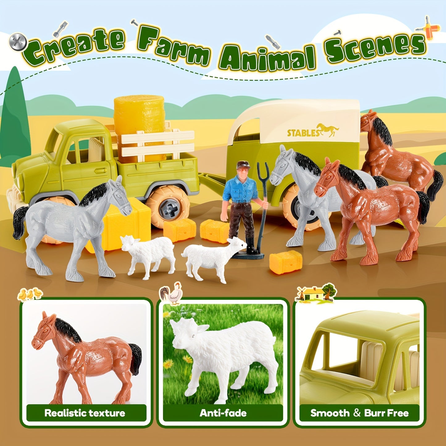 Farm Animal Toys For Kids, Truck Toys Boys Building Stem Toys For Boys Ages 3-9 Farm Toys With Horse, Lamb For, Perfect Girls Boys Birthday&back To School Gifts