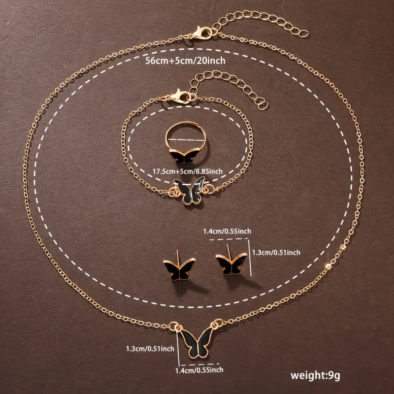 6 Pcs Elegant And Fashionable Watch Leather Strap Quartz Watches With Exquisite Butterfly Jewelry Set Gift For Friends