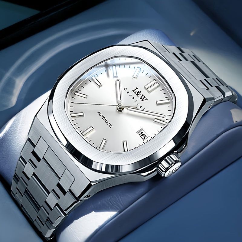 I&W CARNIVAL Men's Automatic Mechanical Watches, Waterproof Strong Luminous Full Steel Auto Date Watch