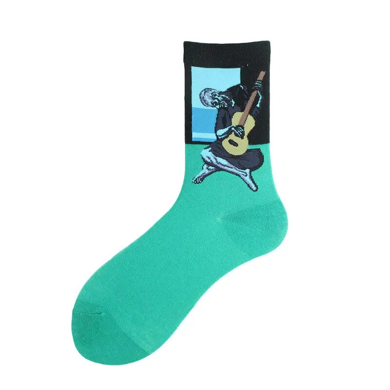 Mens Fashion Art Designed Painting Series Male Funny Socks Casual Autumn Winter Home Floor Breathable Socks