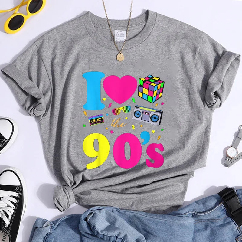 Women's Fashion 90's T-Shirt Summer Casual Classic 90's Shirt Loose Women's T-Shirt Tops