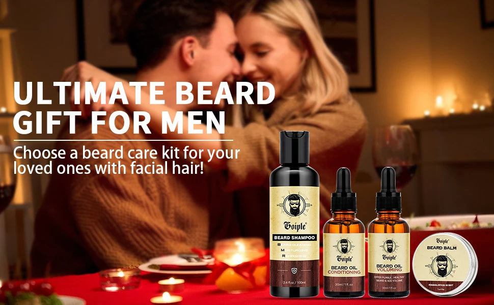 Beard Care Kit Whiskers Deep Clean Shampoo Conditioning Volumizing Oil Moustache Balm Beards Moisturizing and Smoothing Products