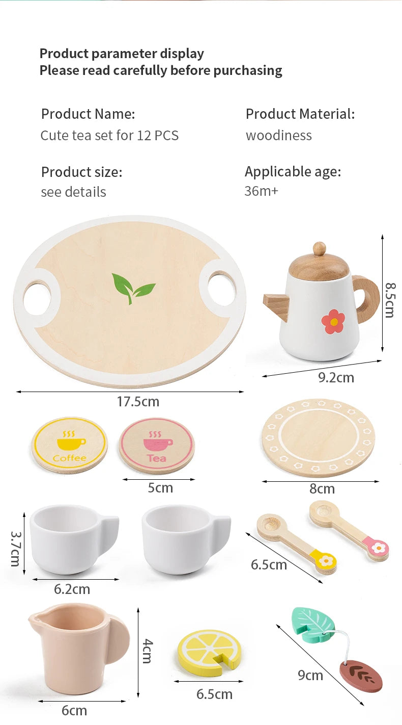 ألعاب تظاهر للأطفال، ألعاب مطبخ للأطفال، مجموعة شاي خشبية واقعية، مجموعة ألعاب حفلات