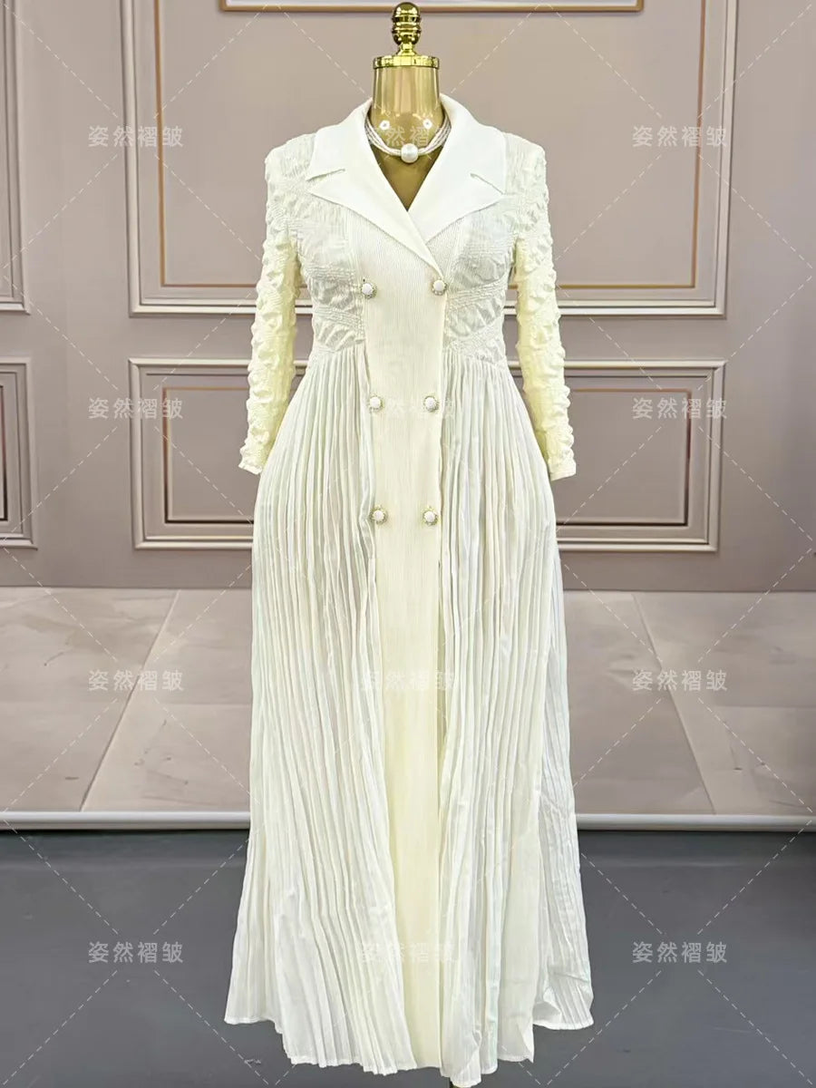 2025 Autumn Women's Fashion Dress Robe New Black Elegant Temperament Miyake Crumpled Long Skirt