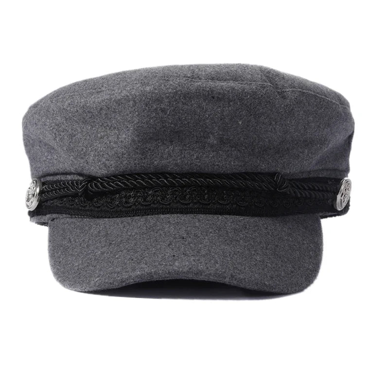 Fashion Women Men Spring Autumn Sailor Black Ladies Beret Top Captain Cap Travel Octagonal Hat
