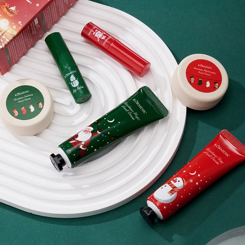 Christmas Moisturizing Gift Set - Hand Cream and Lip Balm, Hydrating Skin Care, Festive Present for Her, Family & Friends