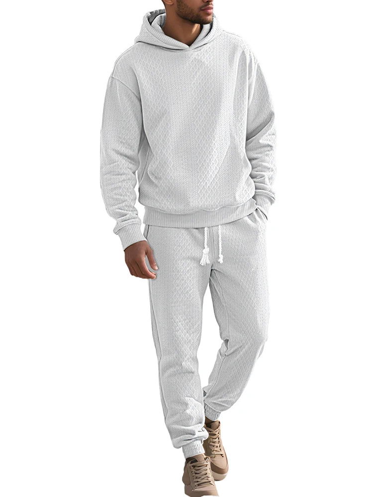 Outdoor Sports Men's Tracksuits Fashion Textured Long Sleeve Hoodies And Pants Two Piece Suits Fall Winter Men's Casual Outfits