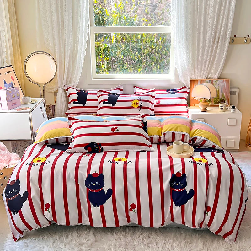 Home Textile Microfiber Bedding Set 4pcs Duvet Cover Set Printed Grey Bed Linens 2025 New Polyester Top Sheet Pillowcase