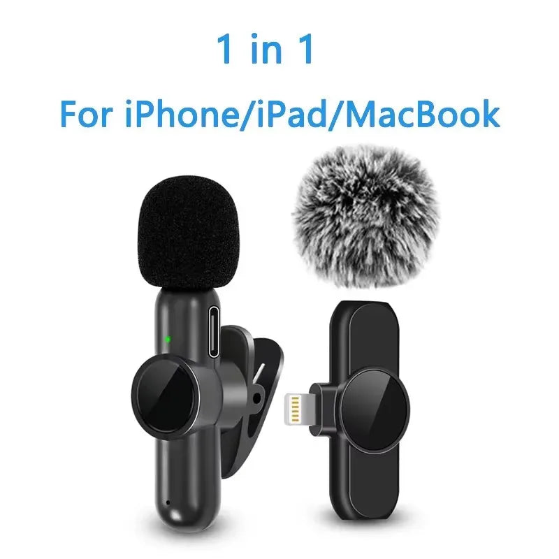 Wireless Lavalier Microphone Mini Portable Smart Noise Reduction Video Recording Microphone for iPhone Android Lapel Mic