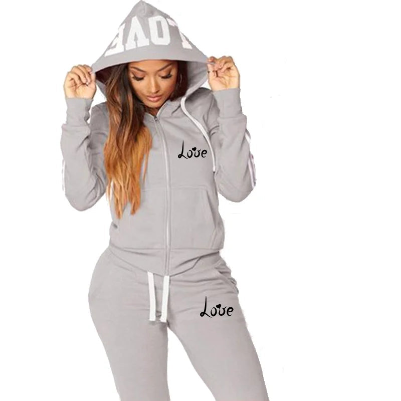Fashion Women LOVE Letter Print Track Suits Sports Wear Jogging Suits Hoodies+Sweatpants Sweat Suits SwiftNest