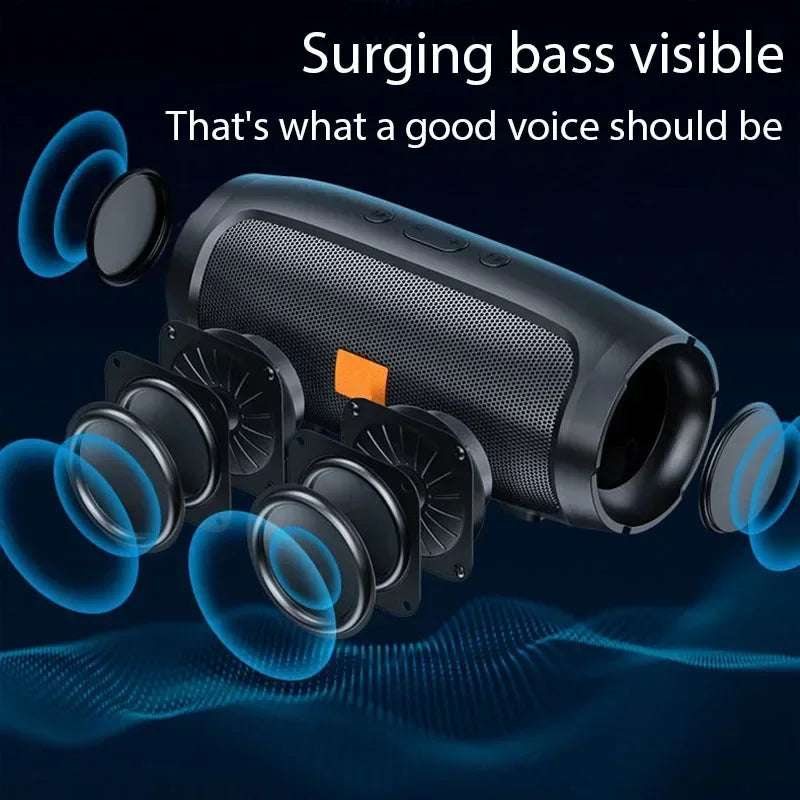 مكبر صوت محمول بتقنية البلوتوث، مكبر صوت محيطي ستيريو خارجي مقاوم للماء، صندوق صوت لاسلكي يدعم راديو FM وبطاقة TF