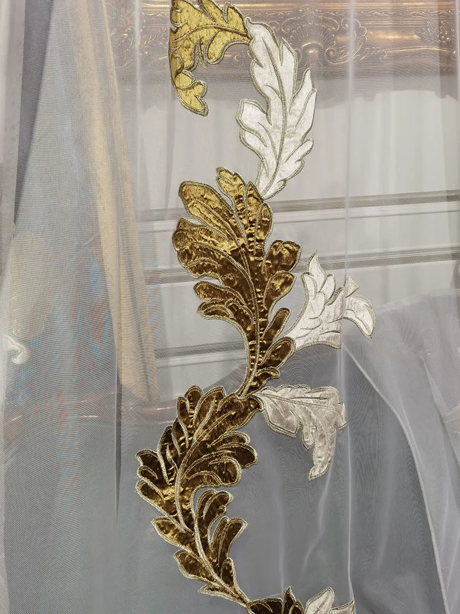 European Curtains for Living RoomCustom New High-end Villa French Bedroom Velvet Embroidered American Cotton Wool Large Flowers