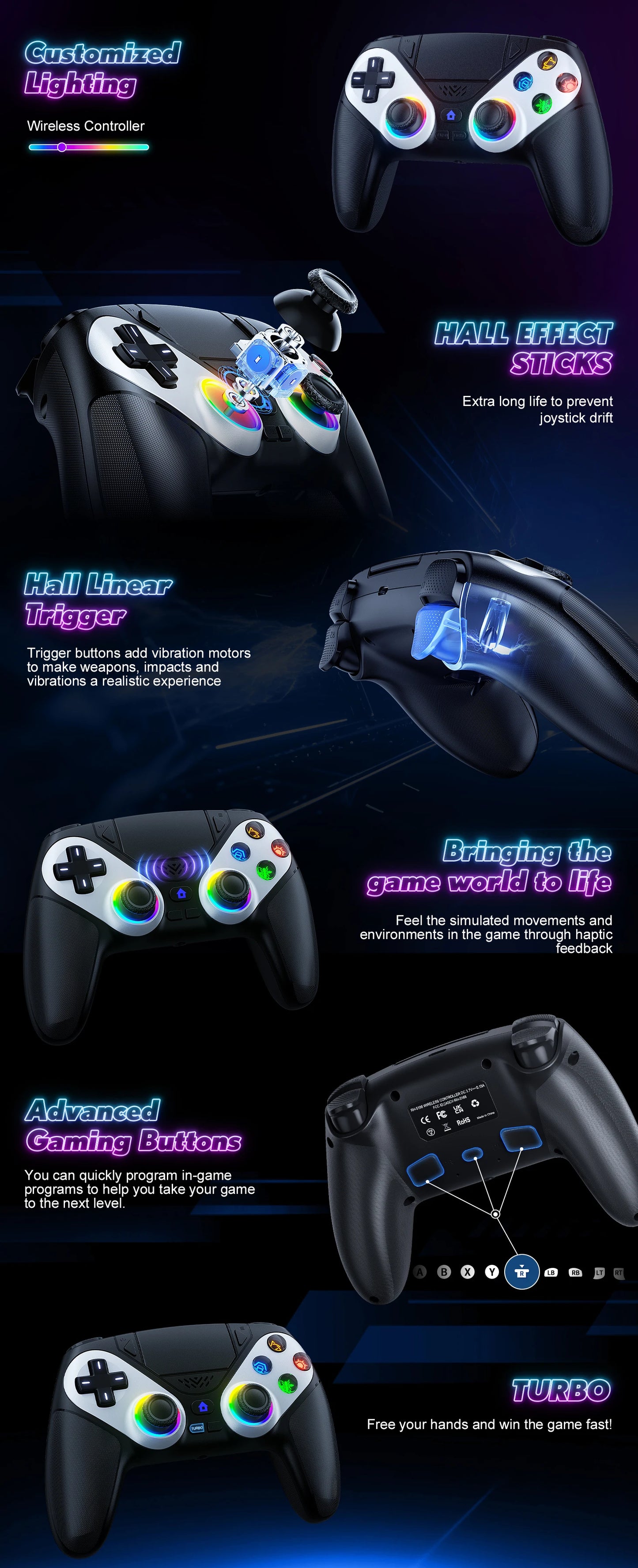 Bluetooth Gamepad For Playstation 5 Wireless Controller PS5 Console Gaming Controller With Turbo Dual Sense Vibrate Programming