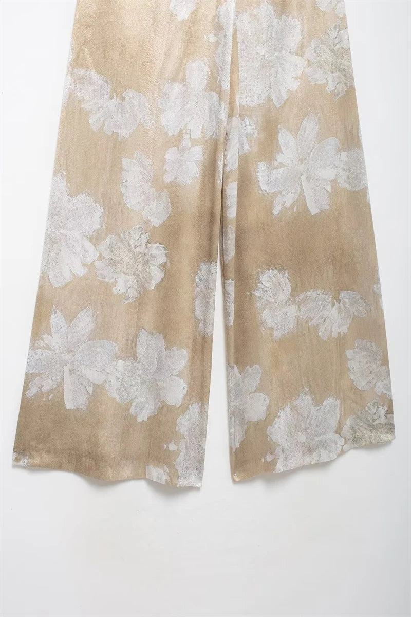 Women's Suit Spring-Summer 2024 New Fashionable Floral-Print Satin Shirt Printed Pants Elegant chic women's suit SwiftNest