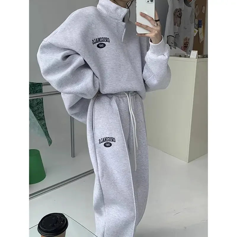 Women's Fashion Sports Suit 2025 Autumn and Winter New Loose Long Sleeved Tops Pant 2 Two Pieces Set for Woman Couture Tracksuit