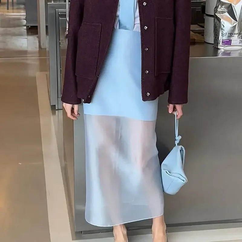 Women Fashion See Through High Waist Long Skirt New Summer Sexy Straight Skirt Office Commuting Casual Splice Lady Skirts SwiftNest