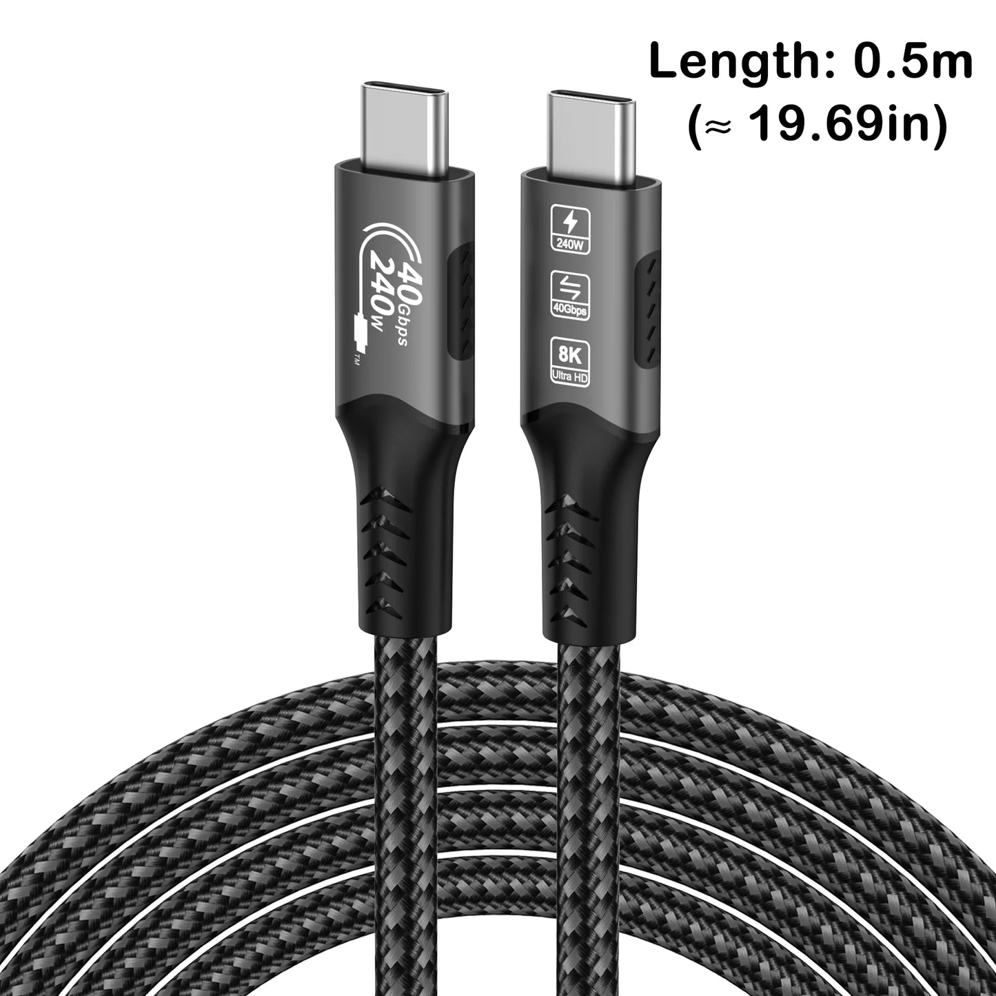 USB4 Cable Thunderbolt 3/4 40Gbps USB-C 8K Video Cable PD240W Fast Charger Suitable for iPhone 16 Macbook Hard Disk Data Cable