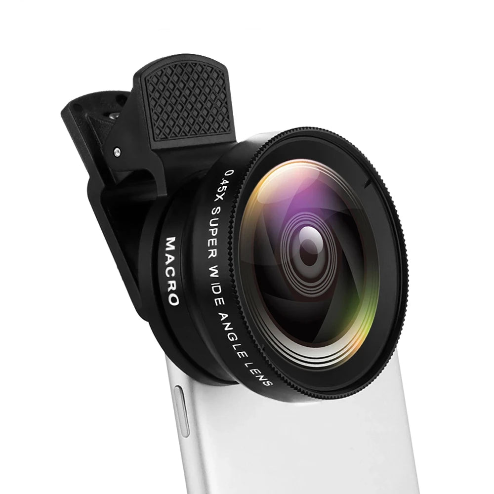 2 Functions Mobile Phone Lens 0.45X Wide Angle Len & 12.5X Macro HD Camera Lens Universal for iPhone Android Phone