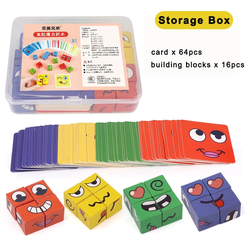 Kids Face Change Expression Puzzle Building Blocks Montessori Cube Table Game Toy Early Educational Toys for Boy s Children Gift