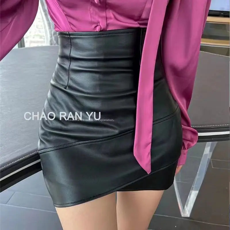 Women Clothing 2025 Autumn Korean Fashion Sexy Irregular Bodycon Mini Skirts Female High Waist Solid PU Leather Skirt Y2K Faldas