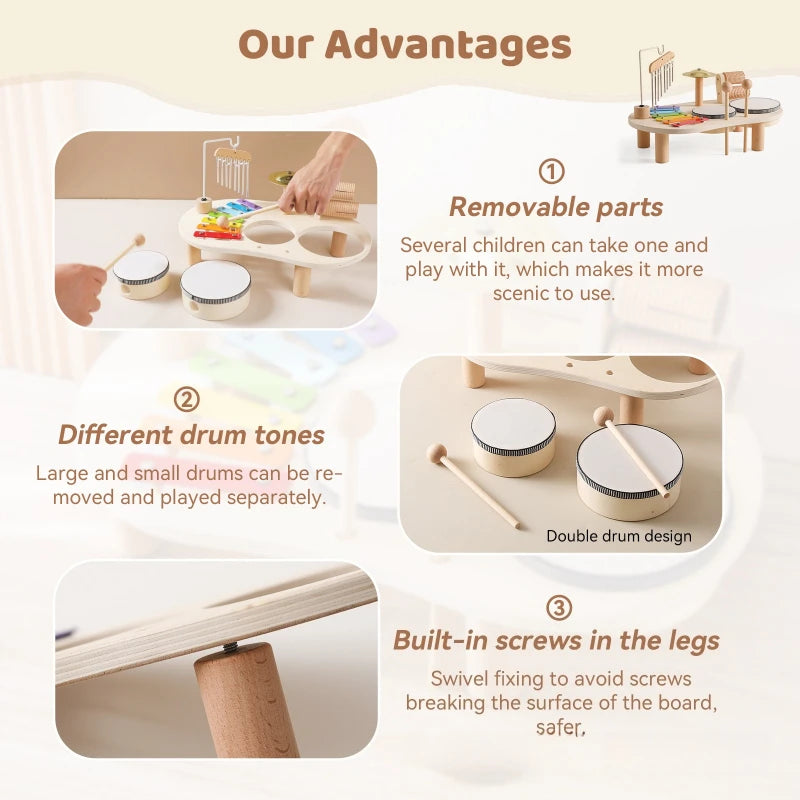ألعاب الآلات الموسيقية الخشبية للأطفال، إكسيليفون، طبل، أجراس إيولية، إيقاع، ألعاب تعليمية للأطفال منتسوري، هدايا عيد الميلاد