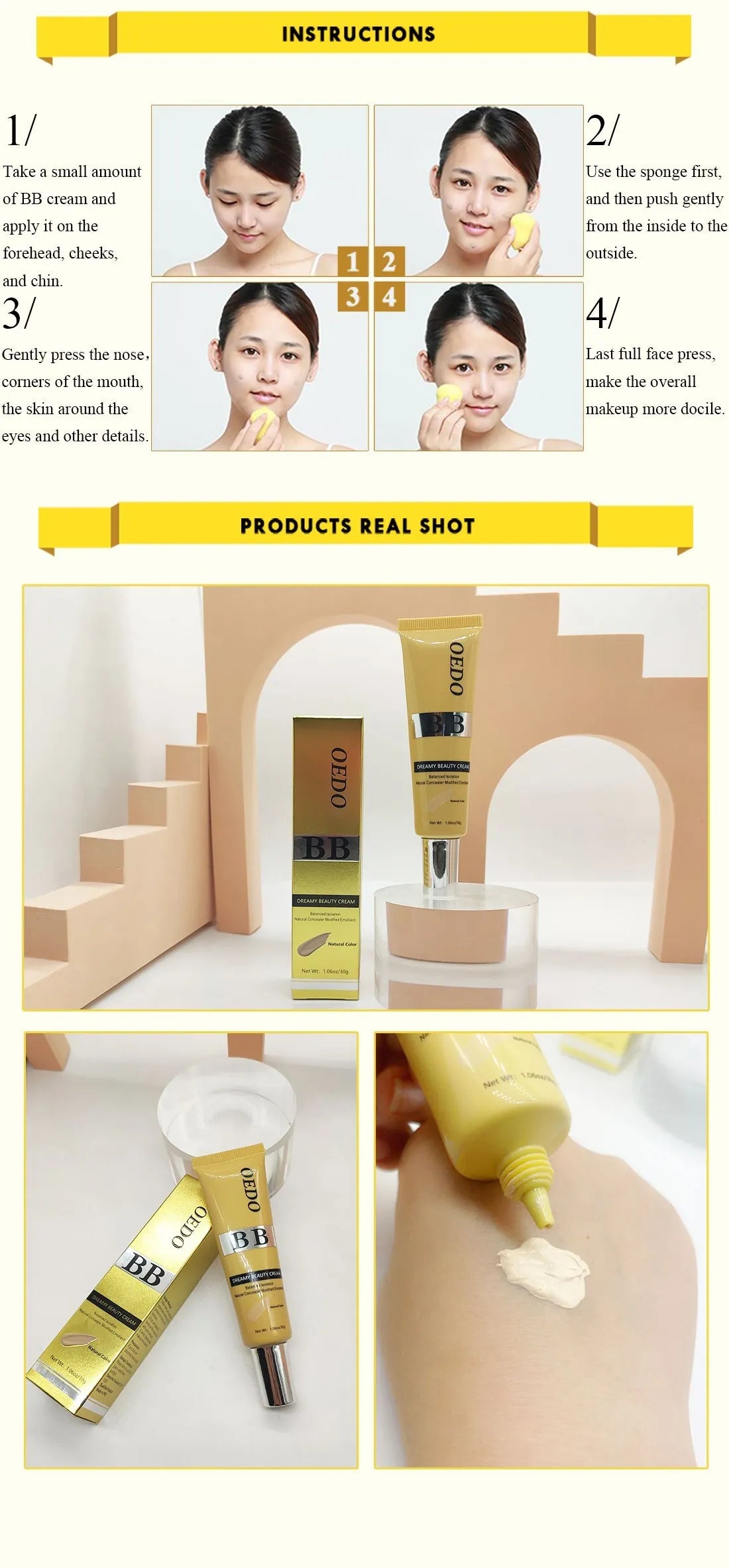 كريم مكياج Dreamy Beauty، كريم إخفاء العيوب الطبيعي، كريم BB للعناية بالوجه، مرطب معدل، سهل الاستخدام، كريم تبييض واقٍ من الشمس، 30 جرام