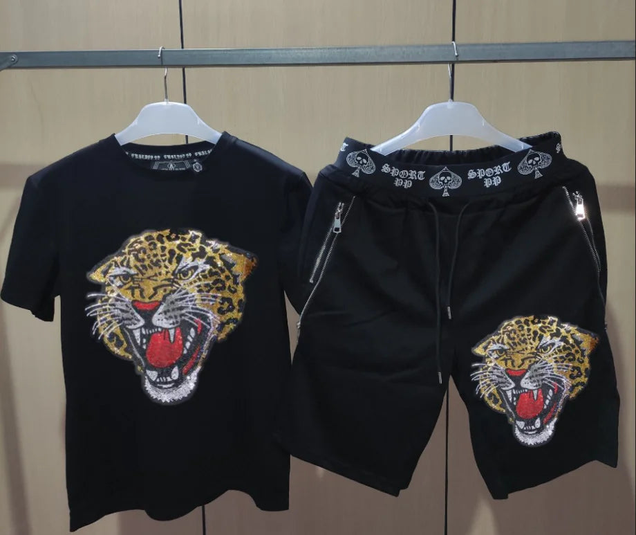 طقم ملابس رياضية رجالي من مصممي الأزياء، بدلة رياضية بأكمام قصيرة، بدلة رجالية كاجوال