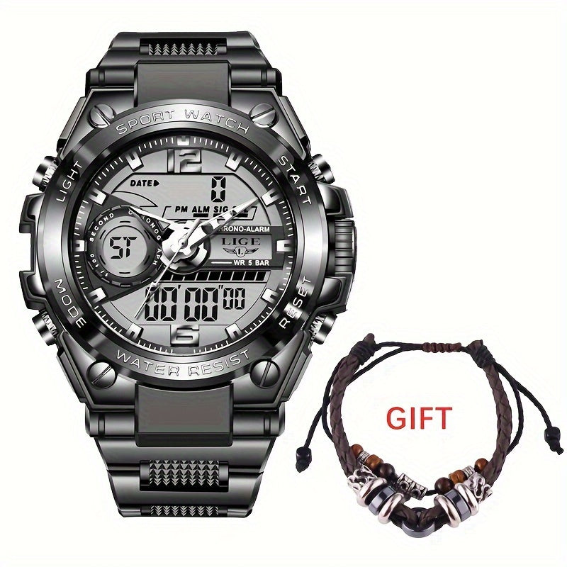 LIGE Electronic Watches For Men Luxury Sport Chronograph Alarm WristWatch Quartz Big Clock Digital Male Watch