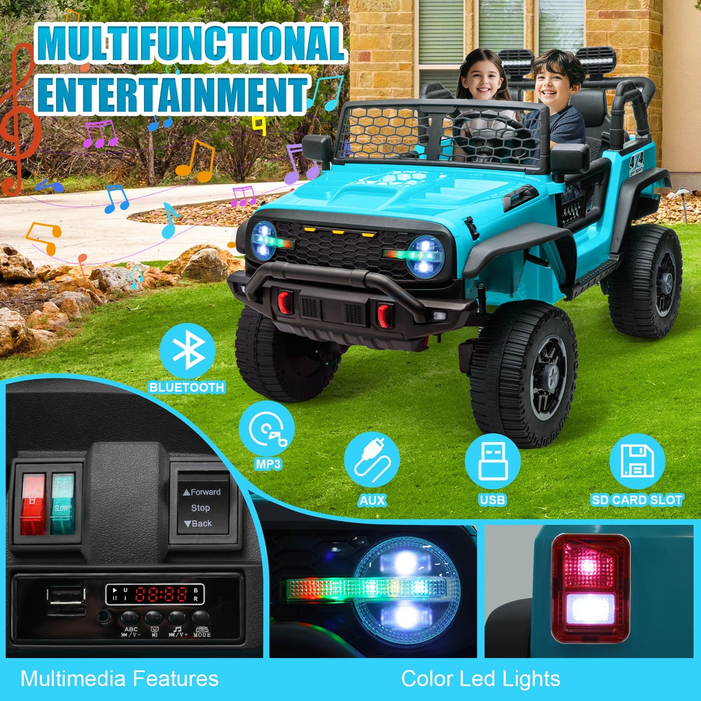 XL 24V Ride-on Toys, Kids Driveable Car Two Seater with Parent Remote, 20'' Wide Seat, 4x100W Powerful Motors, Music, Electric Ride-on Toys for Kids 24v, LED Head Light, Christmas Gift