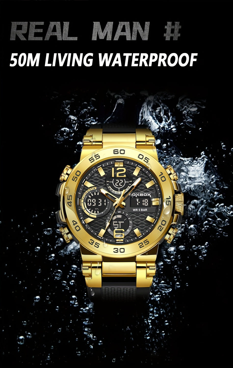 Fashion Casual Men's Watch with Multiple Color Choices. Electronic Dual Display Glowing Multi-Functional Chronograph Watches. Suitable for outdoor camping