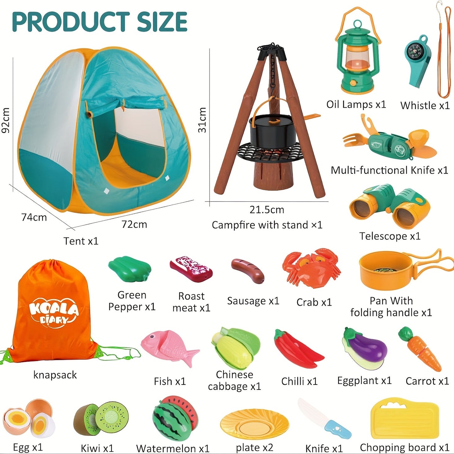 Kid Camping Games, Outdoor Toys For Kids 3-5, Camping Tool Pretend Role Play Toys With Kids Tent/Campfire/ Telescope/Play Food/Whistle/Oil Lamps, 3 4 5 6 Year Old Boy Girl Gifts