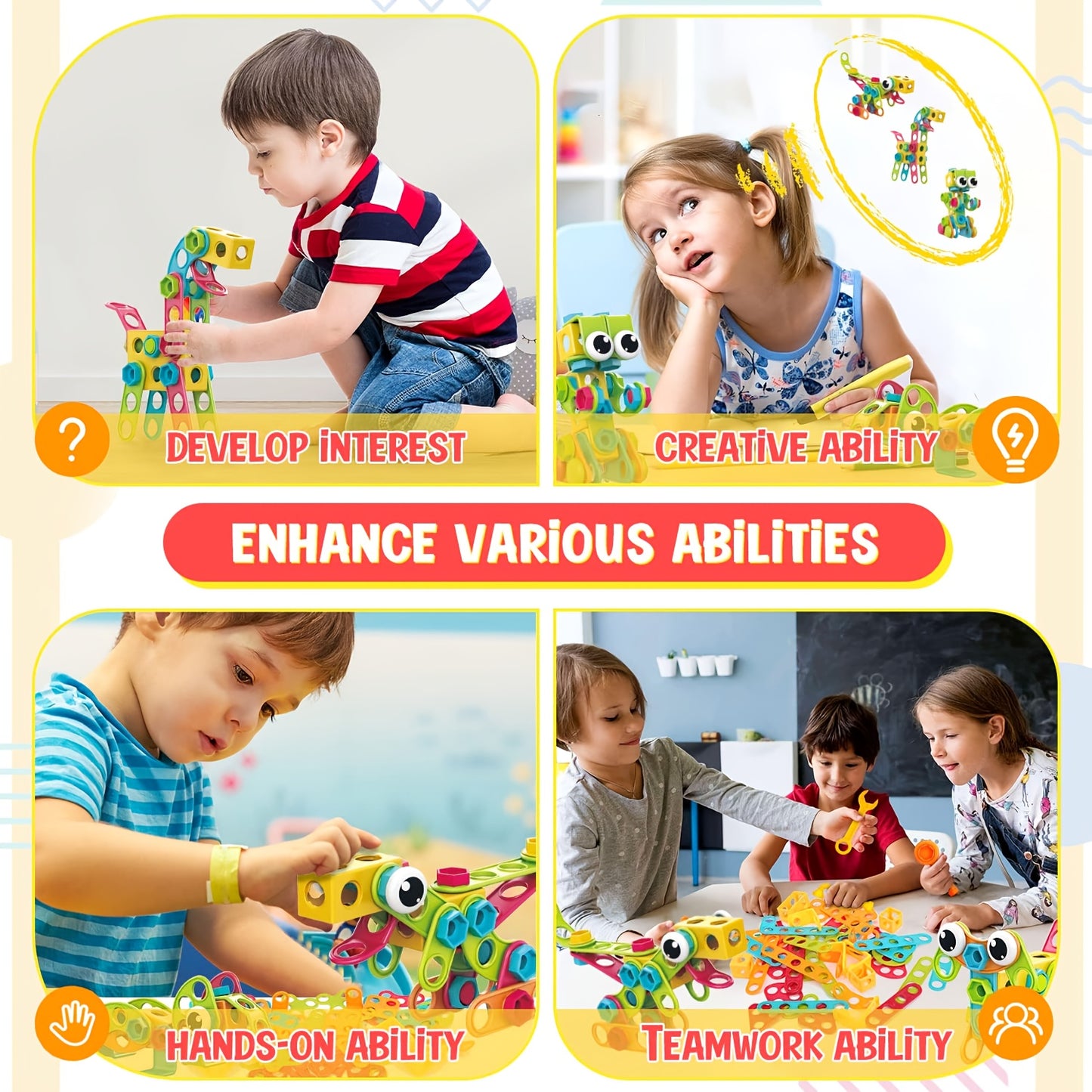 [STEM Toys] 195pcs Educational STEM Toys, Building Blocks Toys For Kids 3+ Years Old, Building Toys With Storage Box For Kids Creative Activities Games, Halloween Christmas Gifts Party Gifts For Kids