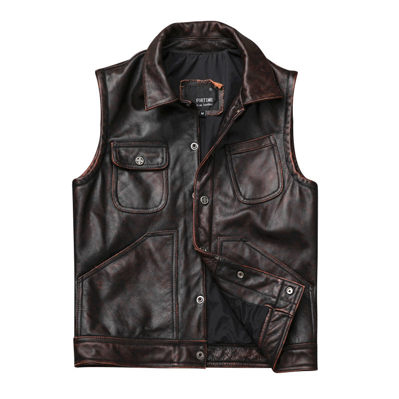 Cropped Slim-fit Leather Vest Made From Genuine Cowhide
