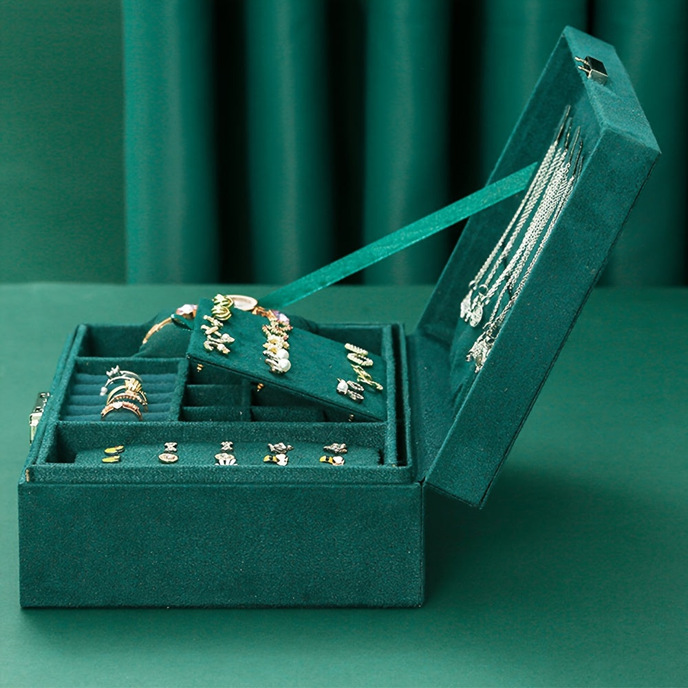 Vintage Glamour Jewelry Organizer Box - Spacious Dual-Level Storage with Lock, Safeguard Your Necklaces, Watches & Earrings in Style