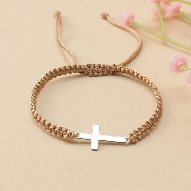 1pc Hand Woven Adjustable Stainless Steel Cross Bracelet Men's Hand Jewelry