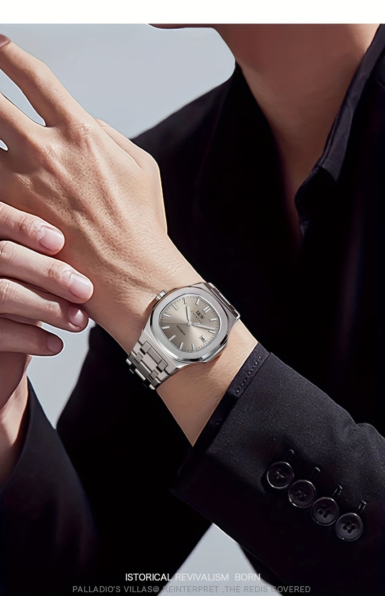 I&W CARNIVAL Men's Automatic Mechanical Watches, Waterproof Strong Luminous Full Steel Auto Date Watch