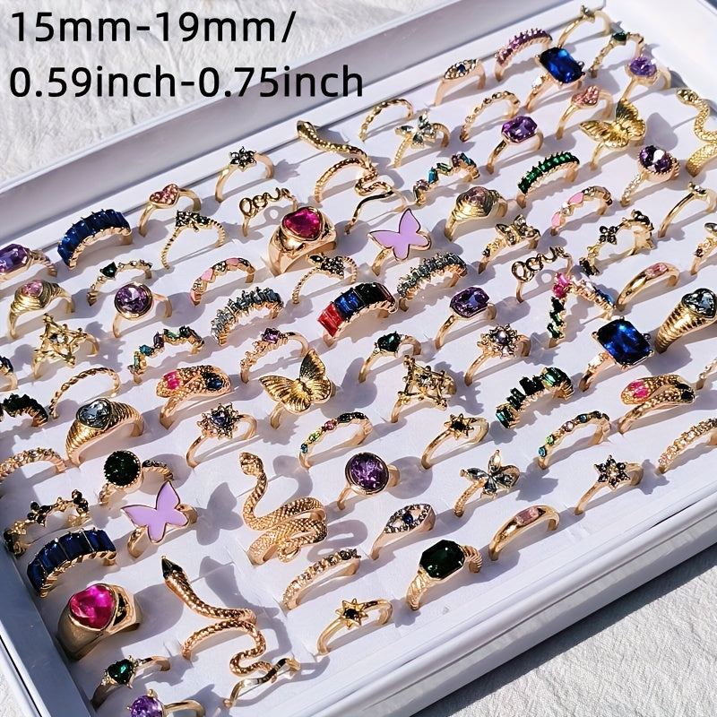20pcs/Lot Trendy Colorful Rings for Women Mix Design Luxury Butterfly Snake Finger Ring Jewelry Set Wholesale