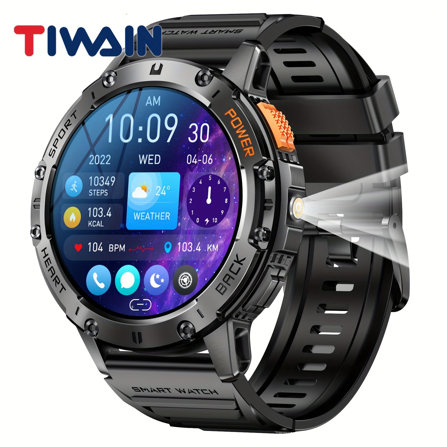 [Smart Watch] Tiwain Smart Watch | 1.43" Full Touch AMOLED Screen, 100+ Sport Modes, Flashlight, Answer Calls Wirelessly, Compatible with Android Phones and iPhone