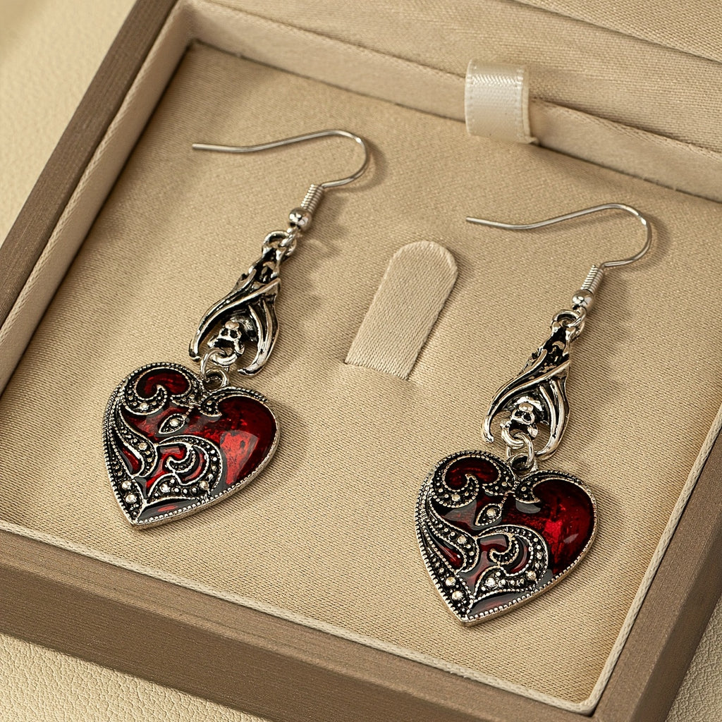 Pair of Gothic Style Minimalist Elegant Dark Red Heart Women'S Earrings, Perfect for Vacation Parties and Everyday Wear, Elegant Jewelry, Elegant Accessories, Fashion Lovers, Gift Shoppers, Stylish Pendants, Highquality Metal