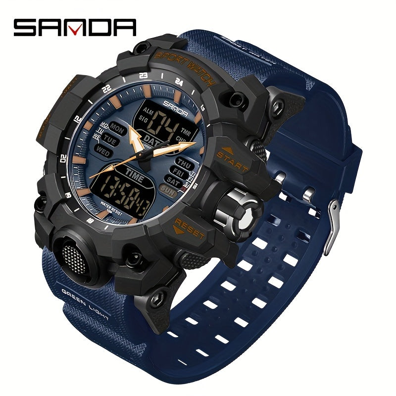 Stylish SANDA Waterproof Multi-Functional Watch for Men - Wrist Watches with Date Display, Alarm, Stopwatch, and LED Light - Perfect for Outdoor Activities