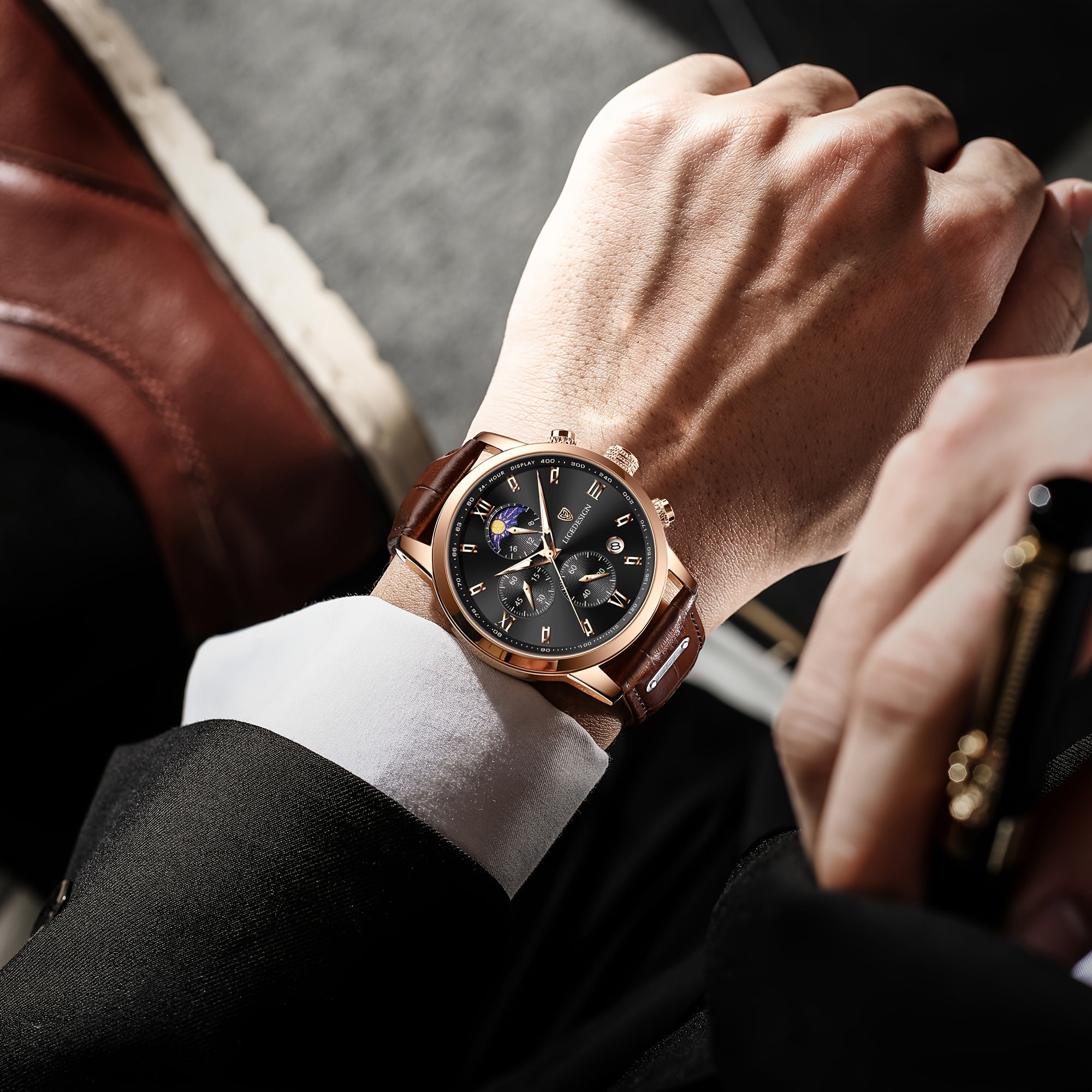 LIGE Men's Watch with Strap. Outdoor Sports Waterproof Watches. Chronograph Luminous Calendar Quartzwatches. Suitable as a Christmas gift.