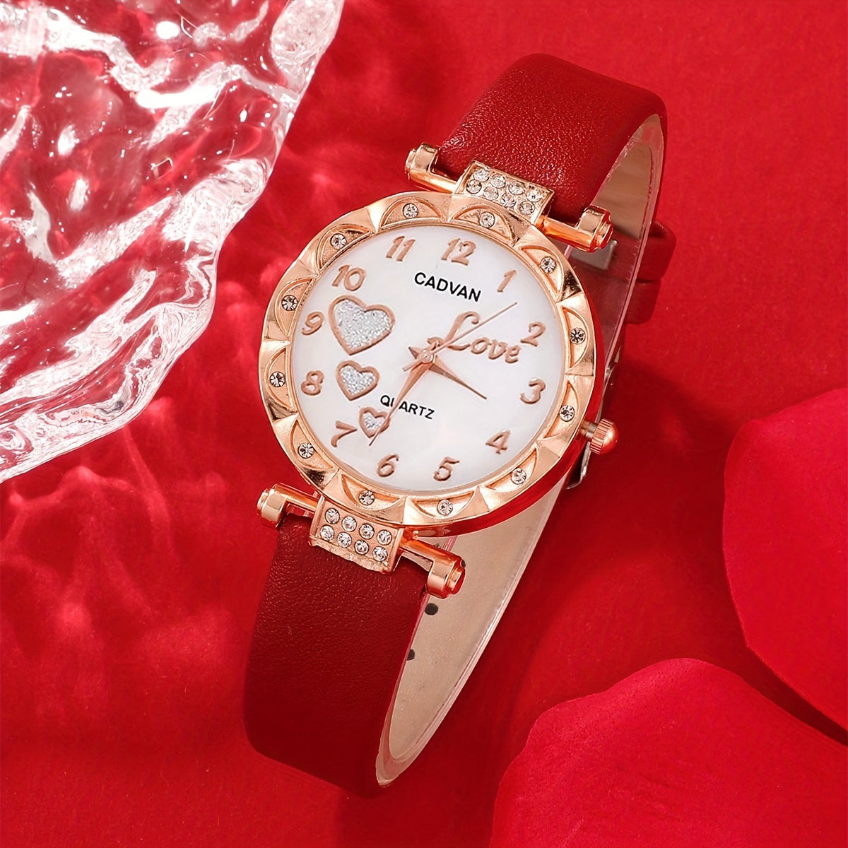 5pcs/set Adorable Heart Womens Watch - Glamorous Rhinestone Quartz Analog Wrist Watches & Jewelry Ensemble - Sparkling Timeless Accessories, Ideal Gift for Her