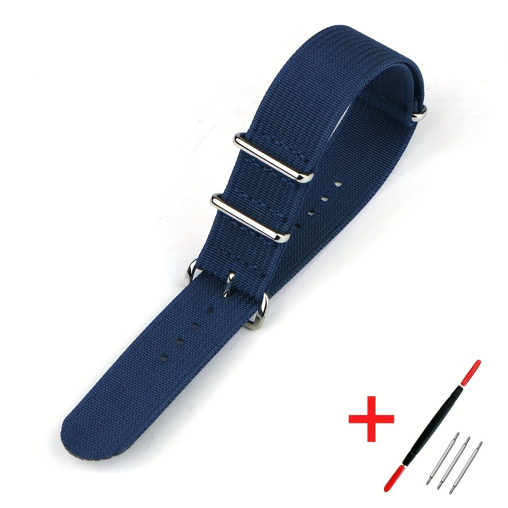 [Military-Style Watch Strap] Durable Military-Style Ribbed Watch Strap | 18mm 20mm 22mm Nylon Braid Ballistic Fabric with Metal Buckle, Adjustable Fit for Men's & Women's Watches - Black, Brown, Orange, Gray, Green, Beige, Wh