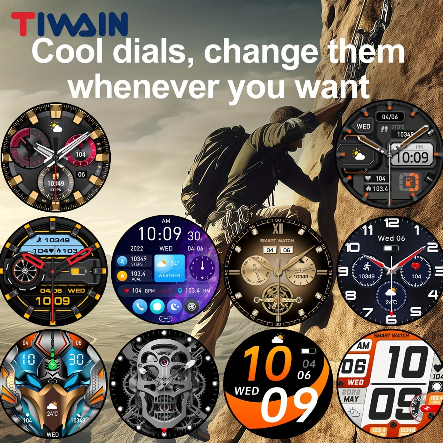 [Smart Watch] Tiwain Smart Watch | 1.43" Full Touch AMOLED Screen, 100+ Sport Modes, Flashlight, Answer Calls Wirelessly, Compatible with Android Phones and iPhone