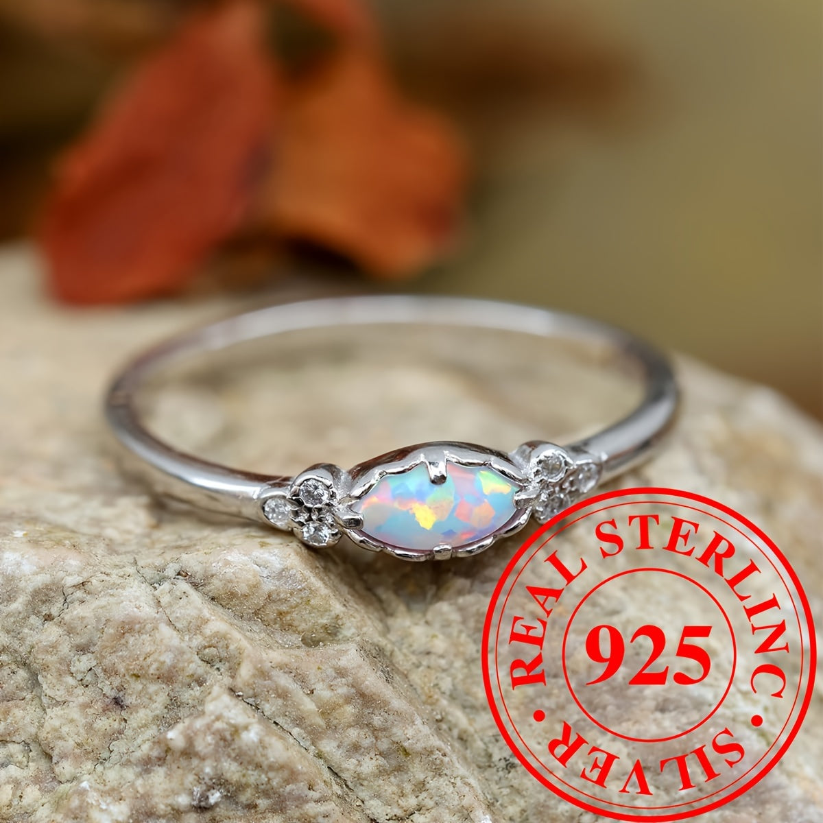 [Sterling Silver | Opal] Dainty 925 Sterling Silver | Opal Ring for Women | Daily Jewelry Accessories (2.3g) White Fire Opal Rings