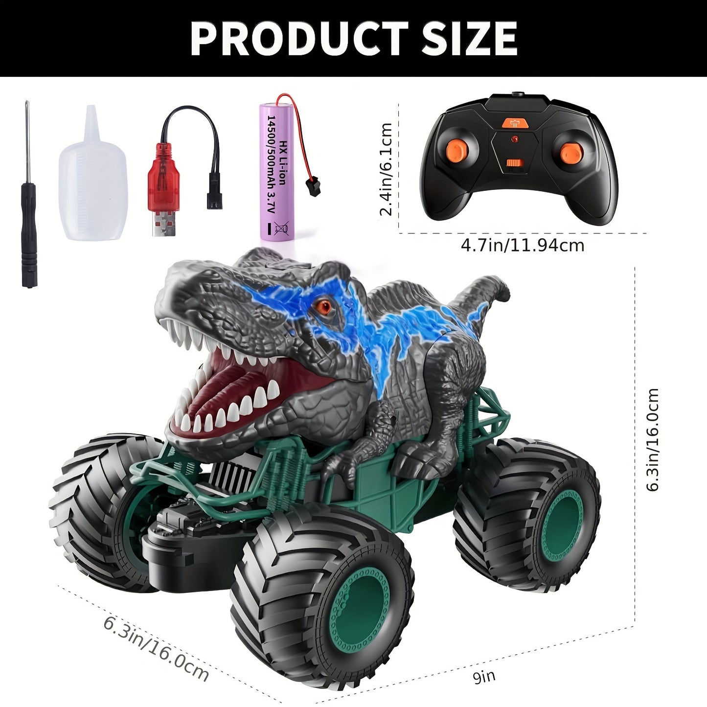 2.4GHz Dinosaur Remote Control Car Toys For Kids Boys 4-7 5-7 8-12, RC Dinosaur Car Toys With Light, Sound, Spray, Indoor Outdoor Toys Gifts For 4 5 6 Year Old Boys, RC Car Toys For Boys